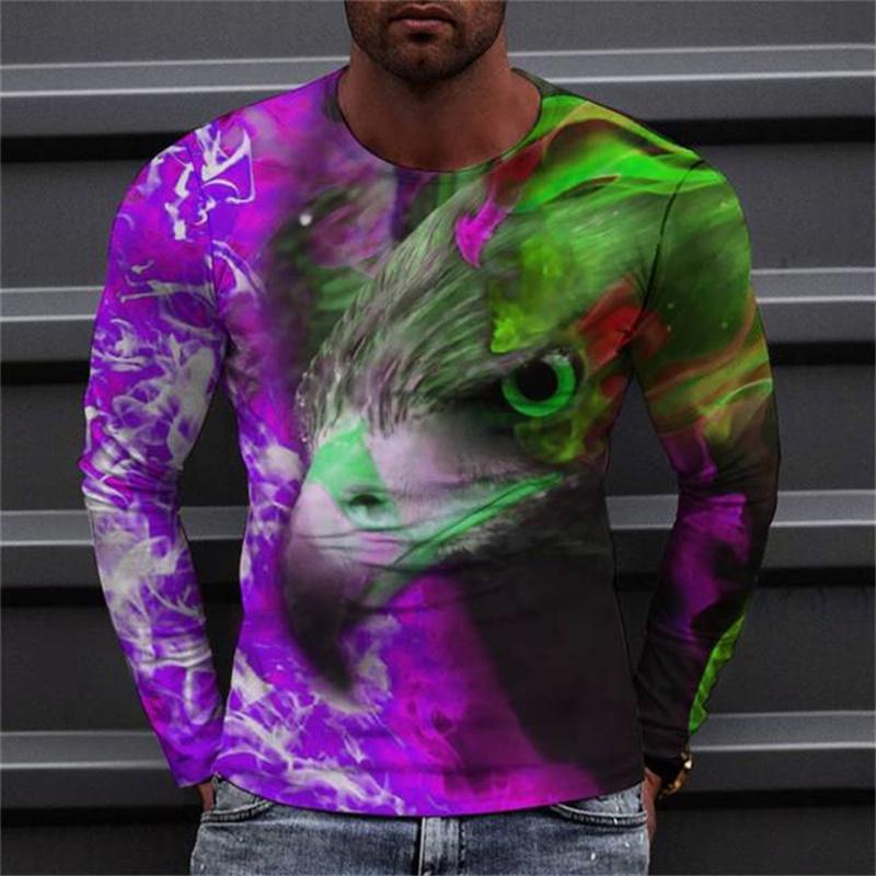 Vintage Eagle Pattern Men's T-shirts Animal 3D Printed T-shirts Summer Casual Long Sleeves Loose O-Neck Tops