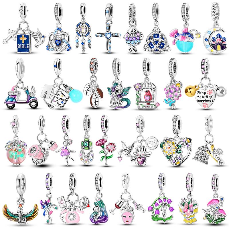 

925 Серебряный Шарм НЛО Цветок Животное Осьминог Самолет Бусины Подвеска Шармы Бусина Подходит Оригинальный Браслет DIY Подарок Для Женщин
