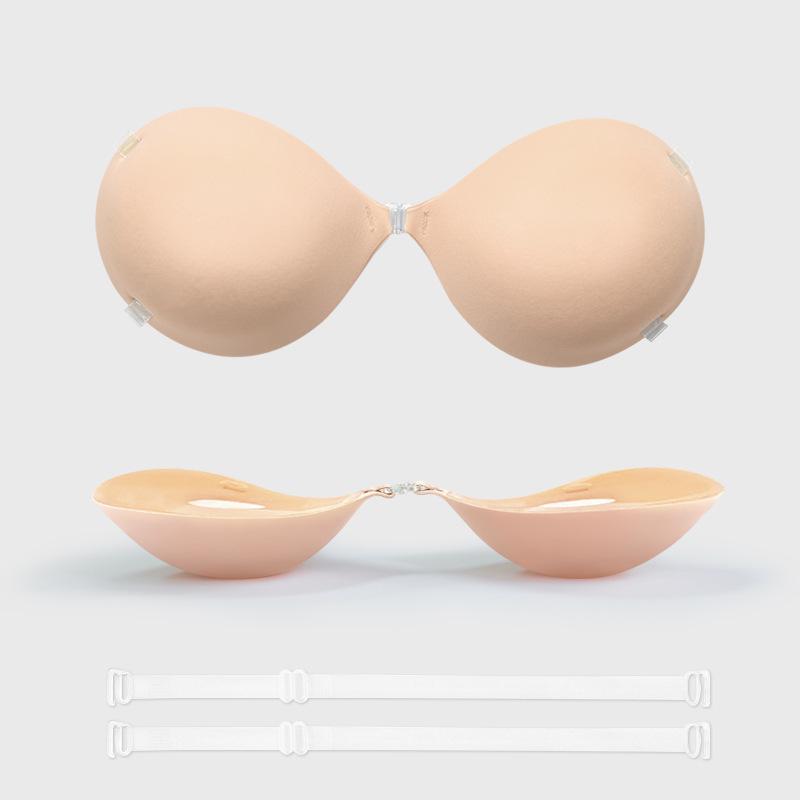 Hand-Brushed Adhesive Breast Pasties for Enhanced Look with Transparent Straps, Gathering Effect, and Invisible Bra Cups for Small/Flat Chests