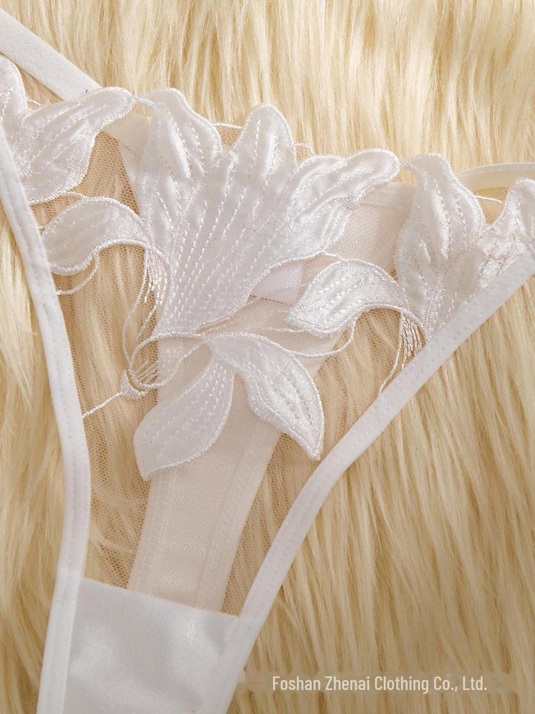 Z Evropské a americké sexy květinově vyšívané průsvitné spodní prádlo velké velikosti