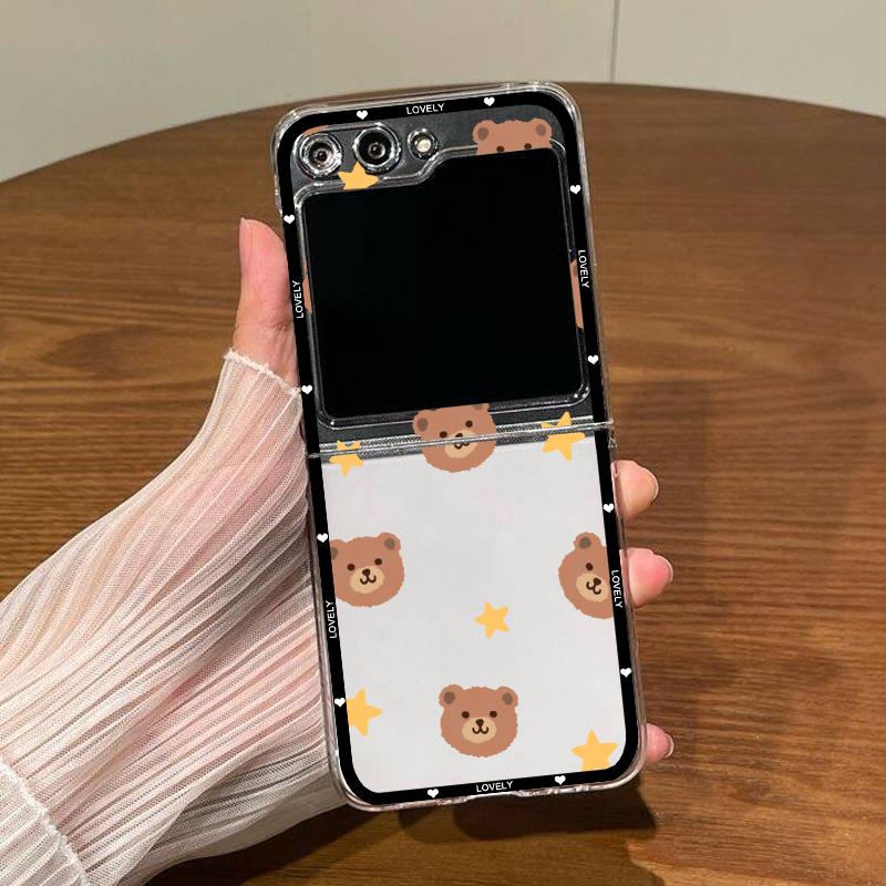 For Samsung ZFlip 5 4 6 Cute Cartoon Bear Case for Samsung Galaxy Z Flip 6 5 4 3 Flip5 ZFlip4 Cherry Hard Clear Cover Fundas