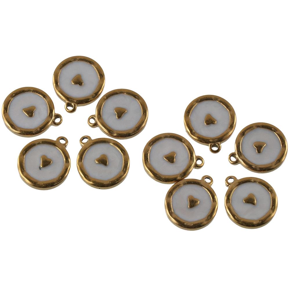 

10pcs Alloy Heart Pattern Dangle Charm 0.6inch Round Pendant Decoration for Necklace