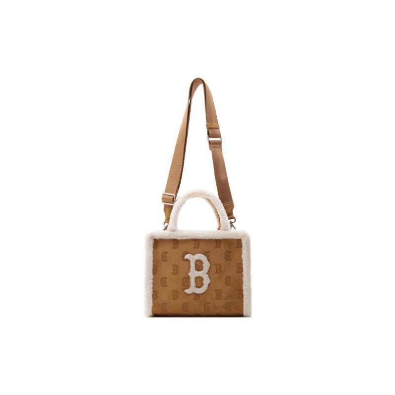 MLB Borsa Tote in Finta Pelliccia Sherpa, Borsa della Spesa, Borsa a Mano Regular Unisex Cammello Casual