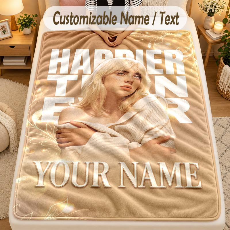 Flannel BlanketBillie Eilish Custom Name Text Personalized Soft Warm Throw Blanket Home Decor Gift