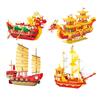 Creative China Dragon Red Headed Boat Micro Diamond Block Royal Ship Sailboat Building Brick Model Nanobrick Toys Collection