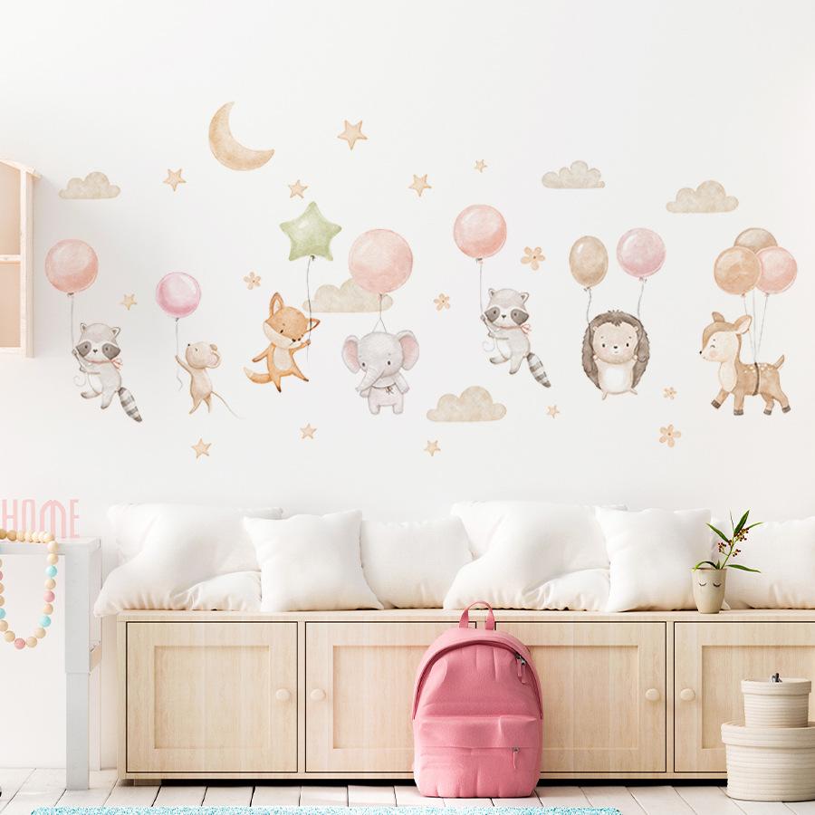 Cartoon Animal Balloon Wall Stickers for Children's Room Kids Room Wallpaper Bedroom Nursery Baby Room Decoration Decal Murals