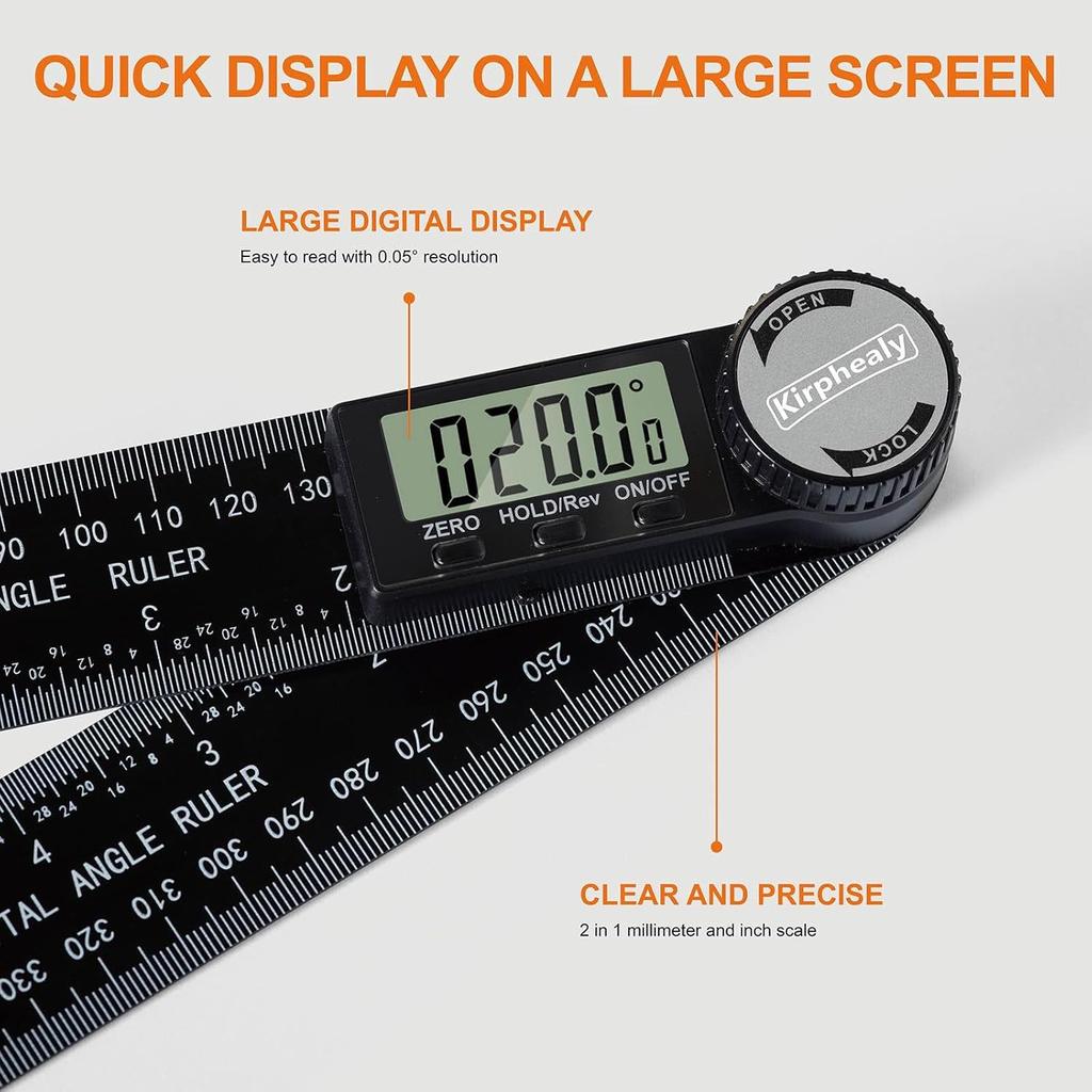 Digital Angle Finder Protractor, 7inch 200mm Angle Gauge Professional Measuring Tool, Third Generation Adjustable Angle Ruler, Quick Display for