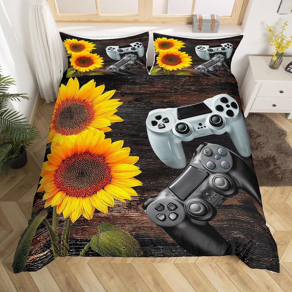 Boys Gaming Full King Duvet Cover Set,Cool Video Game Console Print Comforter Cover With Pillowcase,3D Gamepad Gamer Bedding Set