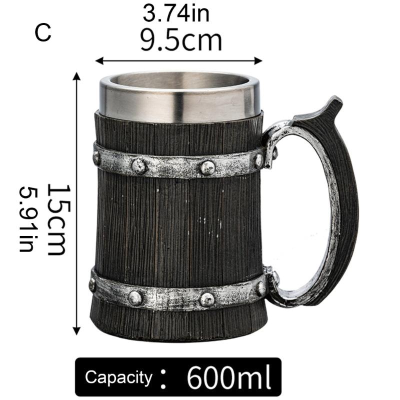 Large Capacity Beer Mugs For Outdoors Use With Retro Woodgrain Finish Nonrust Steel Insulated Cup Thermal Resin Construction