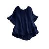 Women Tops Round Neck Short Sleeve Loose Fit Pullover Tops Pure Color Ruffle Hem