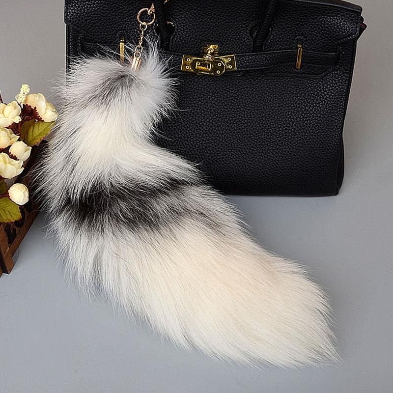 40Cm Large Fox Tail Keychain Soft Fluffy Fur Pom Pom Key Chain For Women Handbag Pendant Fashion Plush Animal Tail Keyring
