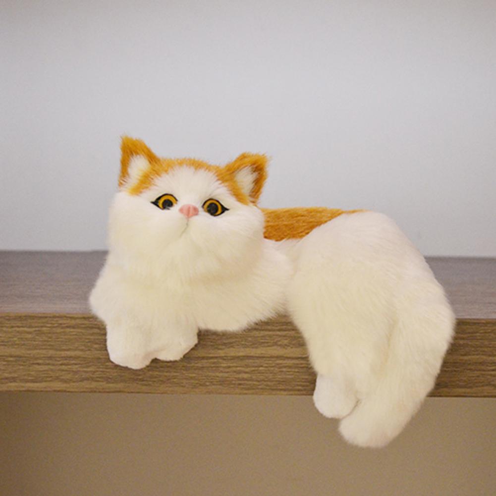 Soft Touch Cat Ornament Realistic Furry Cat Ornament Plush Kitten Figurine Fluffy Hanging Decoration Home Tv Shelf Display