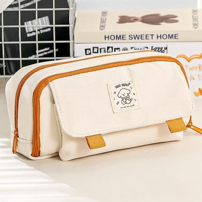 Cute Cartoon Dog Pencil Bag Pen Case 4 Layer White Storage Pouch for Stationery