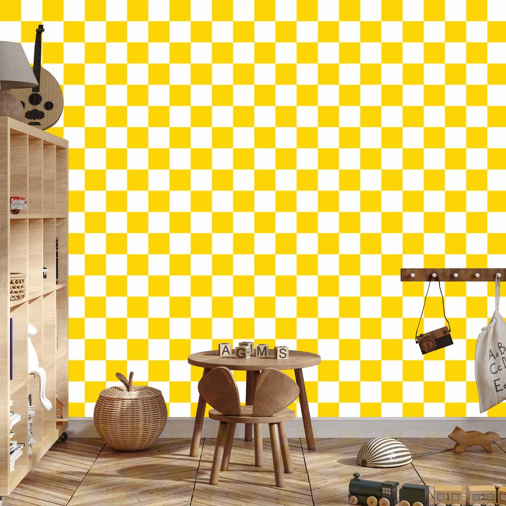 Checkerboard Wallpaper Yellow and White for Living Room and Bedroom 50x1000