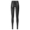 Womens Glossy Stretchy Open Crotch Leggings Solid Color Elastic Waistband Skinny Pants