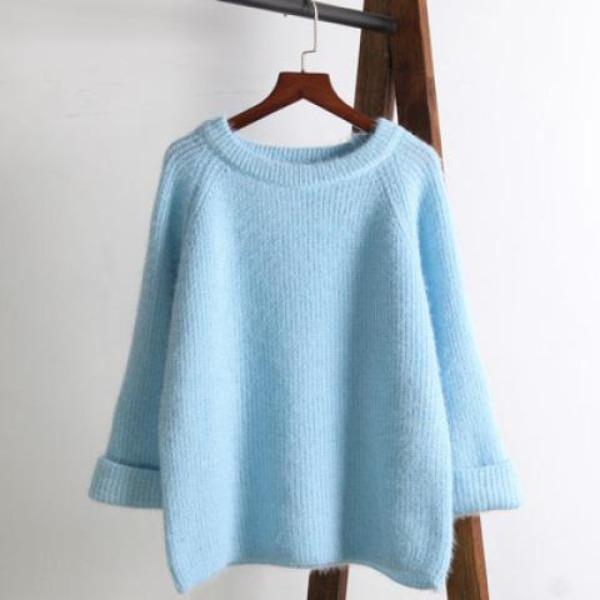 Höst- och vintertröja enfärgad rund hals pullover lös koreansk version stickad tröja dam ytterkläder