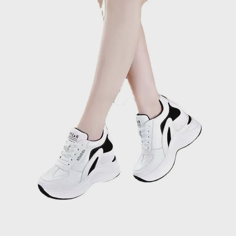 Women's Height-Enhancing Sneakers - 2023 Fashion - Thick-Soled Slimming Casual Shoes - Spring & Autumn White Dad Shoes