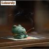 Color Blue Stone Cute Big-eyed Frog Incense Holder Water Fountain Decoration Incense Burners Meditation Censer Buddhism Ornament