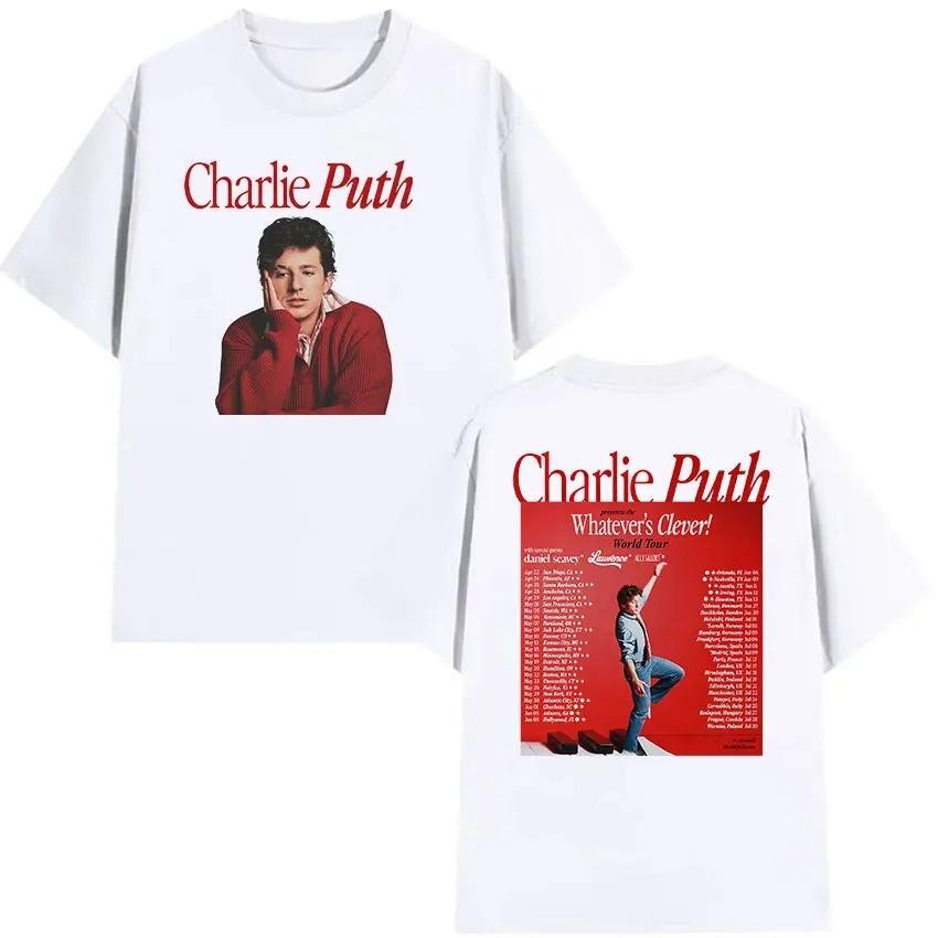 Vintage Hochwertiges T-Shirt Charlie Puth Whatevers Clever World Tour 2026 Merch T-Shirt Unisex Hip Hop Übergroßes Baumwoll-T-Shirt