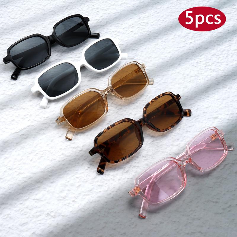 

5pcs New Small Frame Candy Color Sunglasses Fashion Women Brand Designer Rectangle Sun Glasses Female Simple Style Eyewear