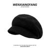 Wool knitted short-brimmed beret women's autumn and winter fashion warm big head circumference pile hat painter newsboy hat