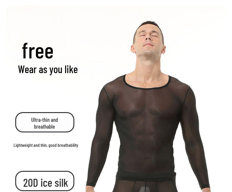 Men's Sheer Ice Silk Underwear Set - Sexy, Tight-Fitting, See-Through Fitness Base Layer