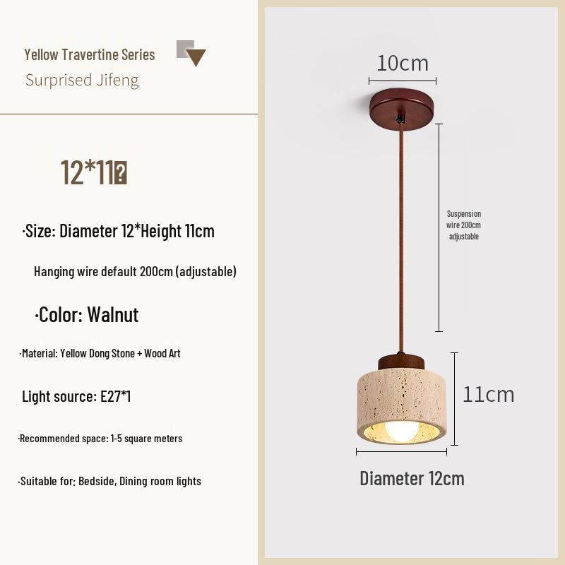 Wabi-Sabi Yellow Stone Pendant Lamp for Bedroom or Bar Counter