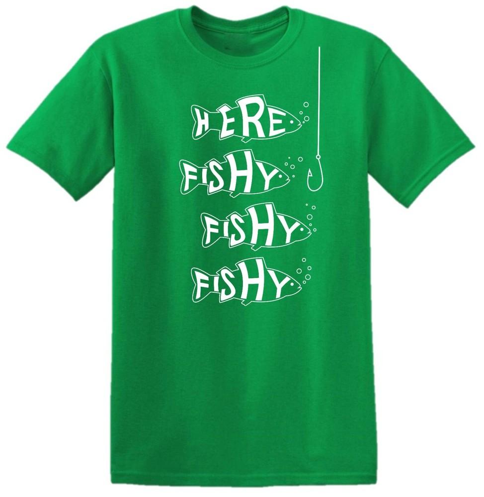 Here Fishy Fishy Angling FisherUnisex Fishing Gift Funny Slogan Tshirt Tee Top S