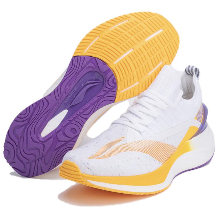 Li Ning Yue Ying 1.0 Fabric Shock Absorbing Breathable Low Top Running Shoes Men Sneakers White Orange ARHS005-4