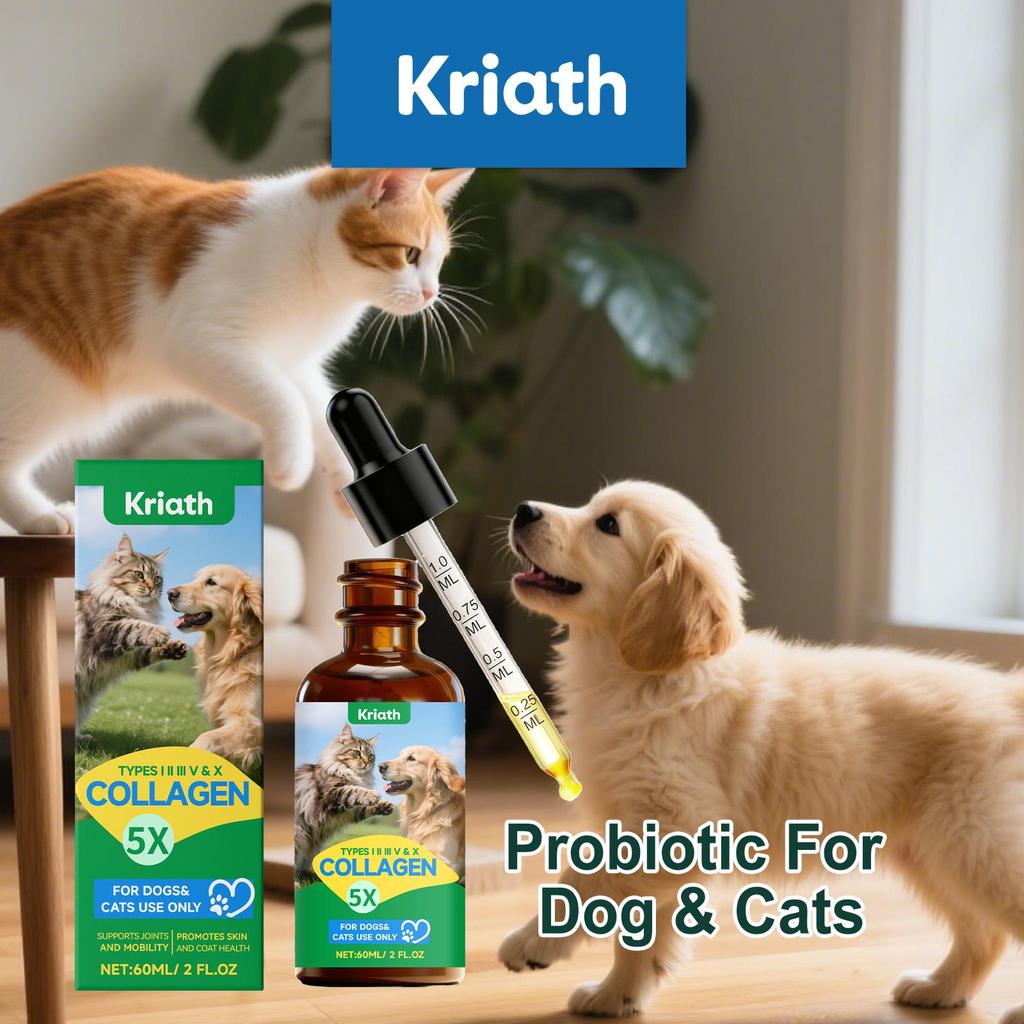 Kriath Pet Collagen Drops 60ml, Cats & Dogs. Joint Care, Skin Health, Coat Health, Gut Health, Immune System Boosting for Pets.