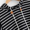 Plus Size Women Spring Autumn Black White Striped Hooded Sweatshirt Loose Long Sleeve Tops Casual Hoodie Streetwear
