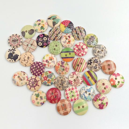 100Pcs Colorful Flower 2 Holes Wooden Buttons Sewing Scrapbook Craft DIY Decor