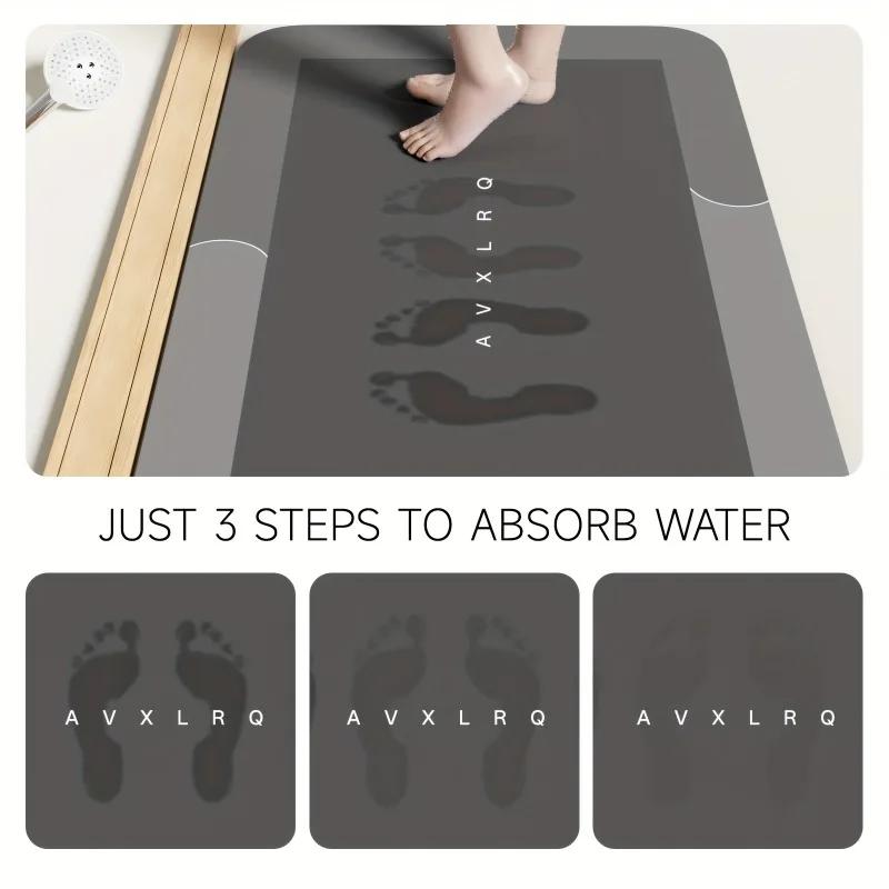 Diatomaceous Earth Bathroom Mat High Water Absorption Anti Slip Quick Drying Soft Floor Mat Bathroom Shower Bedroom Kitchen RV