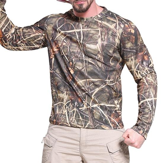 Männer Outdoor Top Langarm O Hals Camouflage Print Blatt Muster Weiche Elastische Schnell Trocknend Pullover Slim Fit Training Sport T-shirt