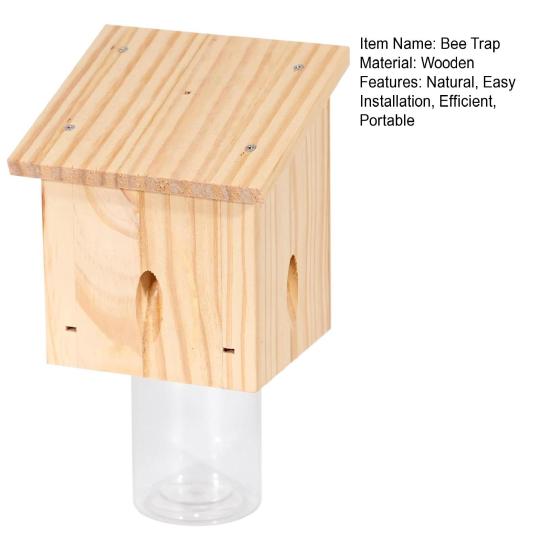 Carpenter Bee Trap Outdoor Hanging Bee Catcher Trap Kit Wooden Insect Trapping Box with Plastic Jar for Swarm Control