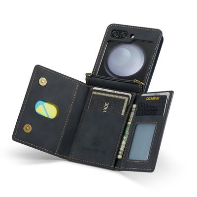 DG.MING M2 Series for Samsung Galaxy Z Flip6 5G Case PU+PC Phone Cover with Wallet,Strap