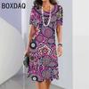 Retro Ethnic Print Mini Dress Women's Fashion Street Style Summer Short Sleeve Round Neck Casual Dress Vestidos De Mujer