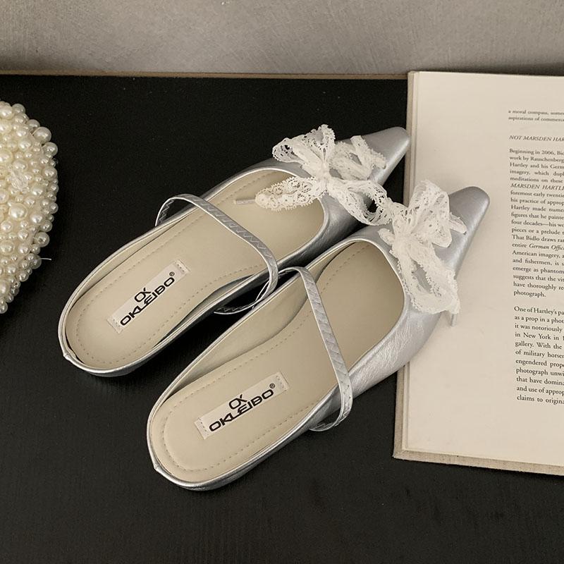 Fashion Fashion Lace Up Women Flats Mary Janes Shoes Female Slides Pointed Toe Footwear Shallow Dress Ladies Flats With Shoes Mules