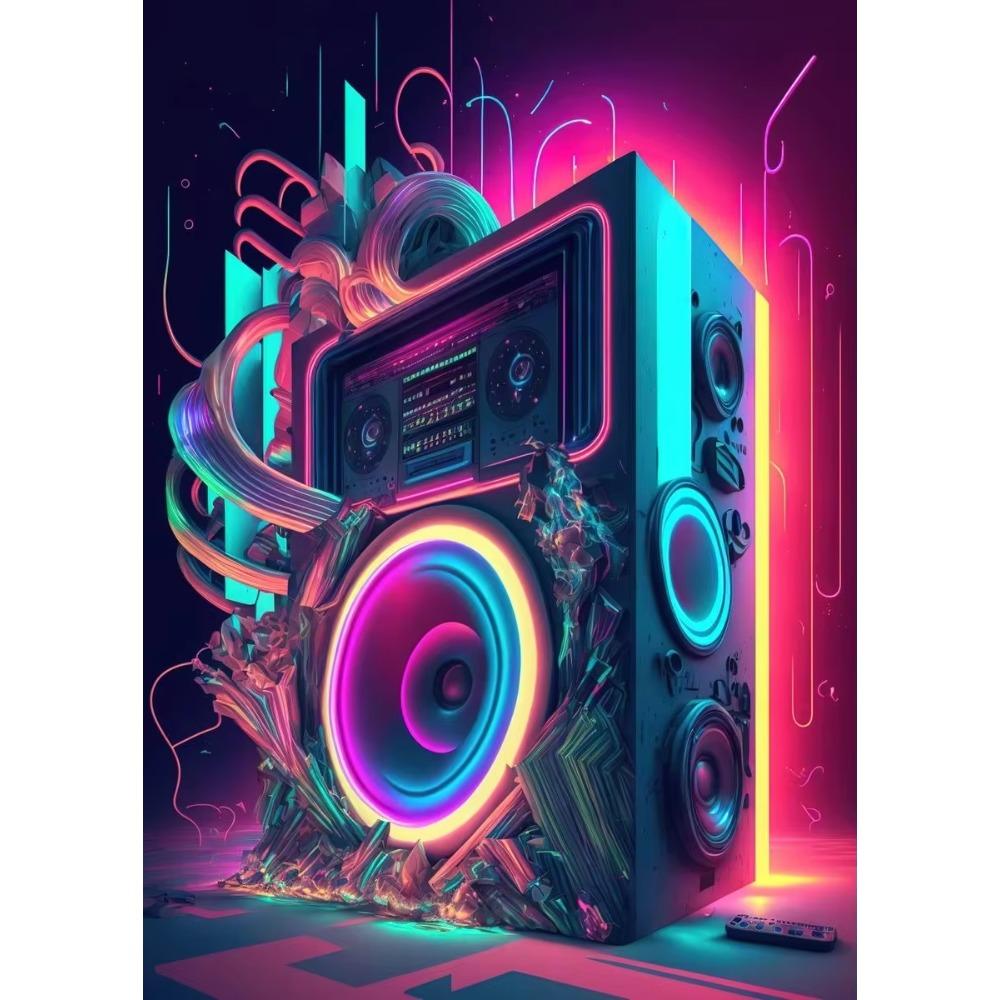 Pop 80S Live Music Neon Punk Poster Aesthetics Dj Guitar Karaoke Headphones Canvas Painting Wall Art Picture for Home Room
