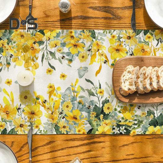 Table Runner Christmas Floral Printing Machine Washable Home Party Decoration Table Runner Protects Table from Heat Scratches Spills Tablecloth