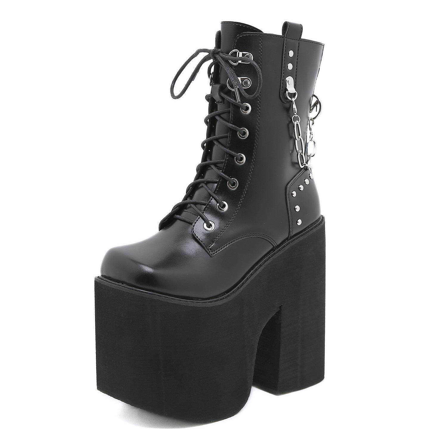 

Супер Высокий Каблук Платформа Сценические Сапоги Супер Большой Размер Ненавистные Высокие Металлическая Цепь Женские Сапоги 43 чёрный