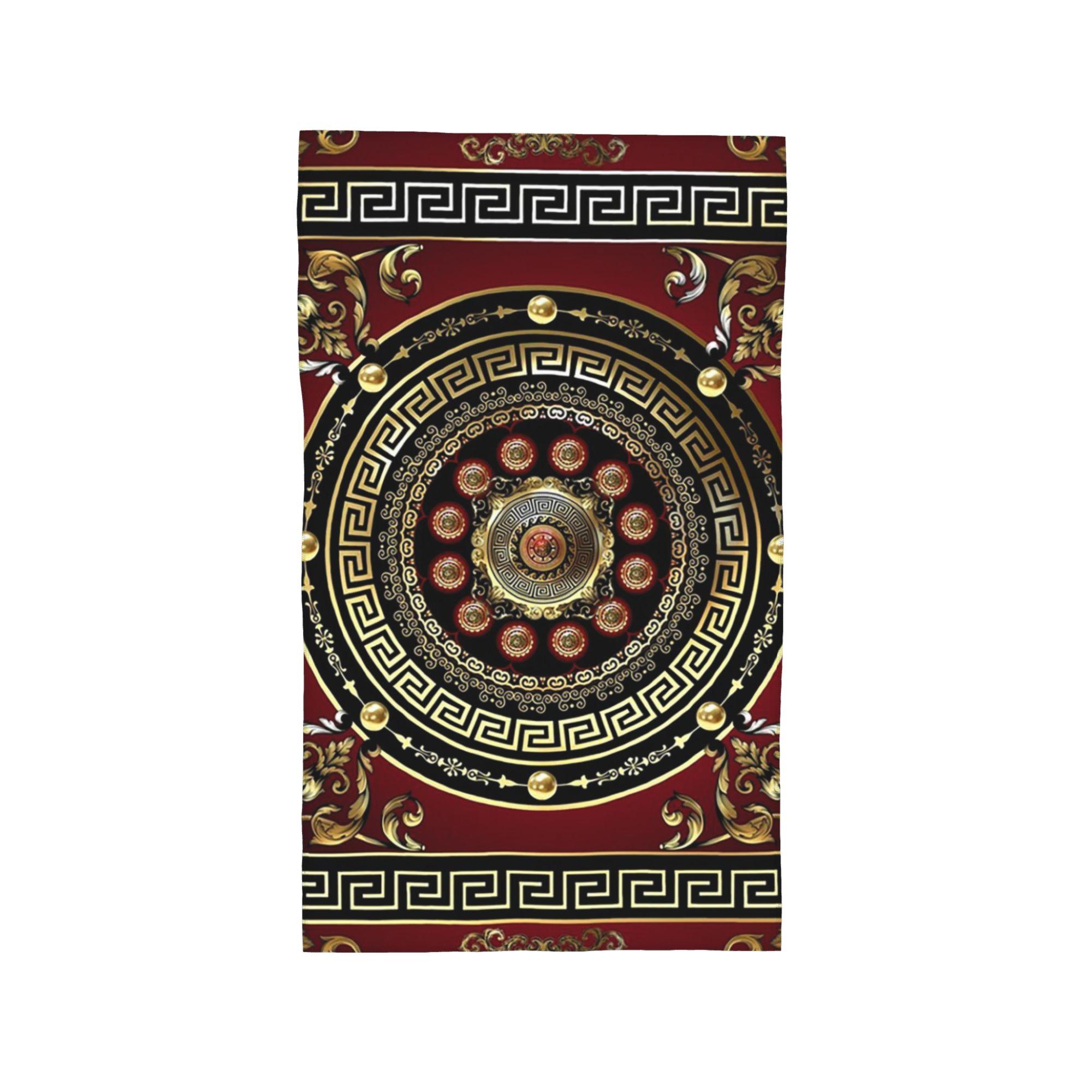 Greek Key Meander Red Gold Black Medallion Baroque Soft Face Towel Quick Dry Pool Bath Cotton Towels Breathable W40*H60(CM)