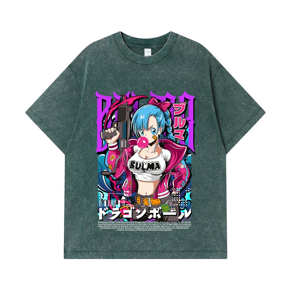 275 GSM Washed T-shirts 100% Cotton Dragon Ball V66 Bulma Print Unisex Heavy Cotton T Shirt