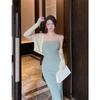 Elegant French Gentle Dress Set: Spaghetti Strap Hip-Wrapping Long Dress with Short Coat.