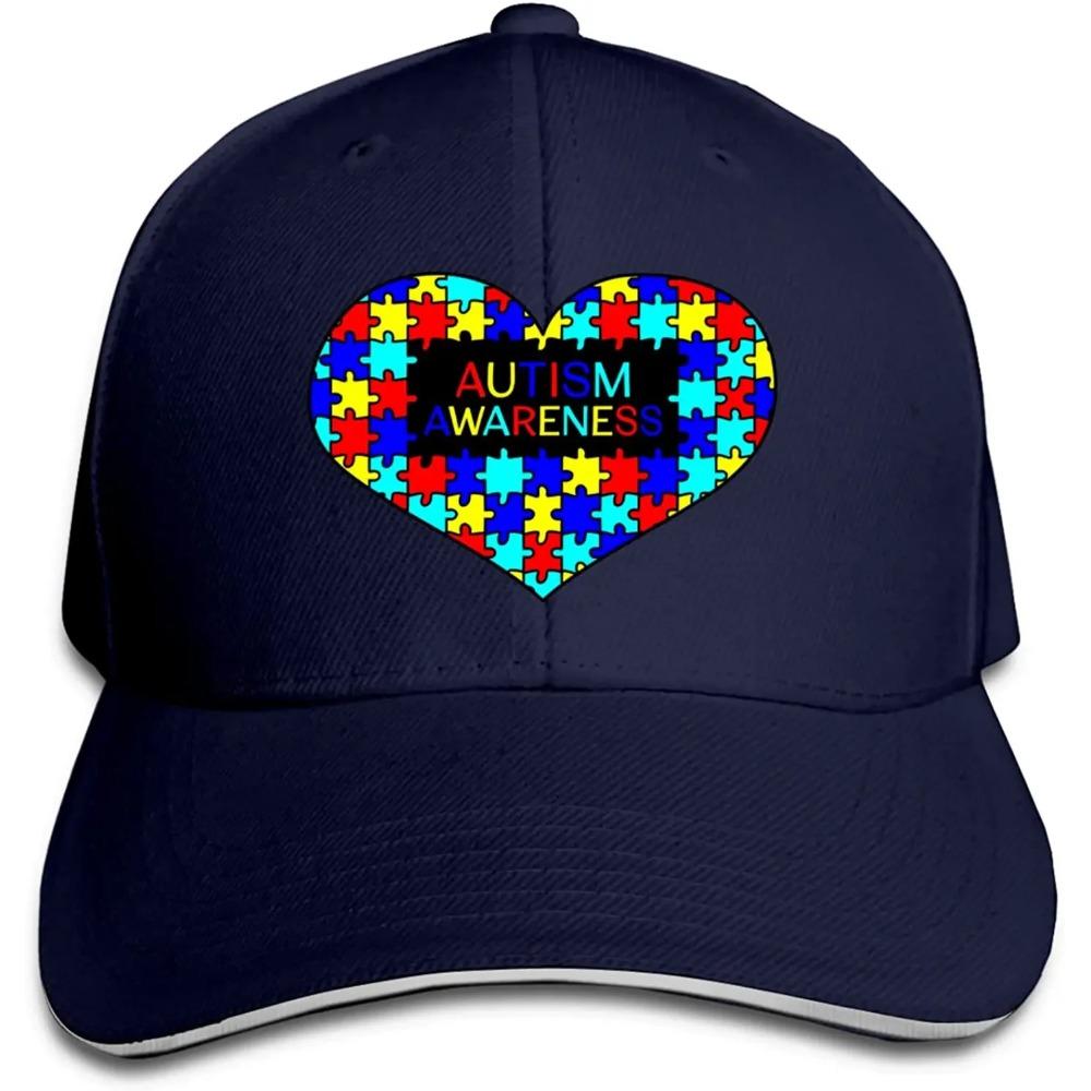 Unisex Love Heart Autism Awareness Baseball Cap Adjustable Hat Sandwich Cap Hip Hop Hats
