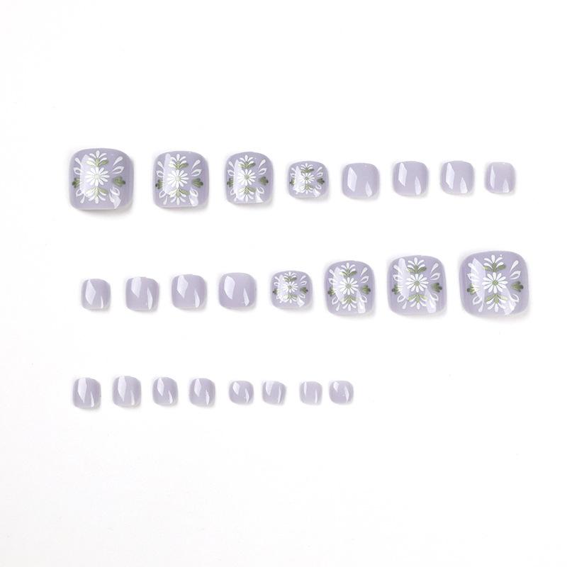 Wearable Manicure Purple Foot Nail Wearable Nail Small Daisy Nail Piece Flower Manicure Patch Finished Nails