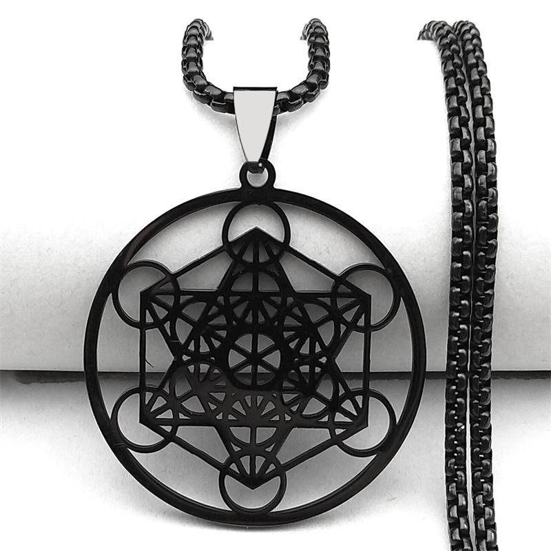 Yoga Hindu Buddhism 7 Chakra Stainless Steel Necklace Sacred Geometry Angel Seal Metatron Symbol Necklace Jewelry Cadenas Mujer