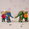 Blue and Green Elephant Decorative Tea Light Candle Holders (Set of 2) - Exquisite Home Decor for Living Rooms