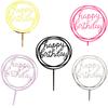 Round Happy Birthday Letter Cake Topper Acrylic DIY Cupcake Cake Smash Candle Party Handmade Stick