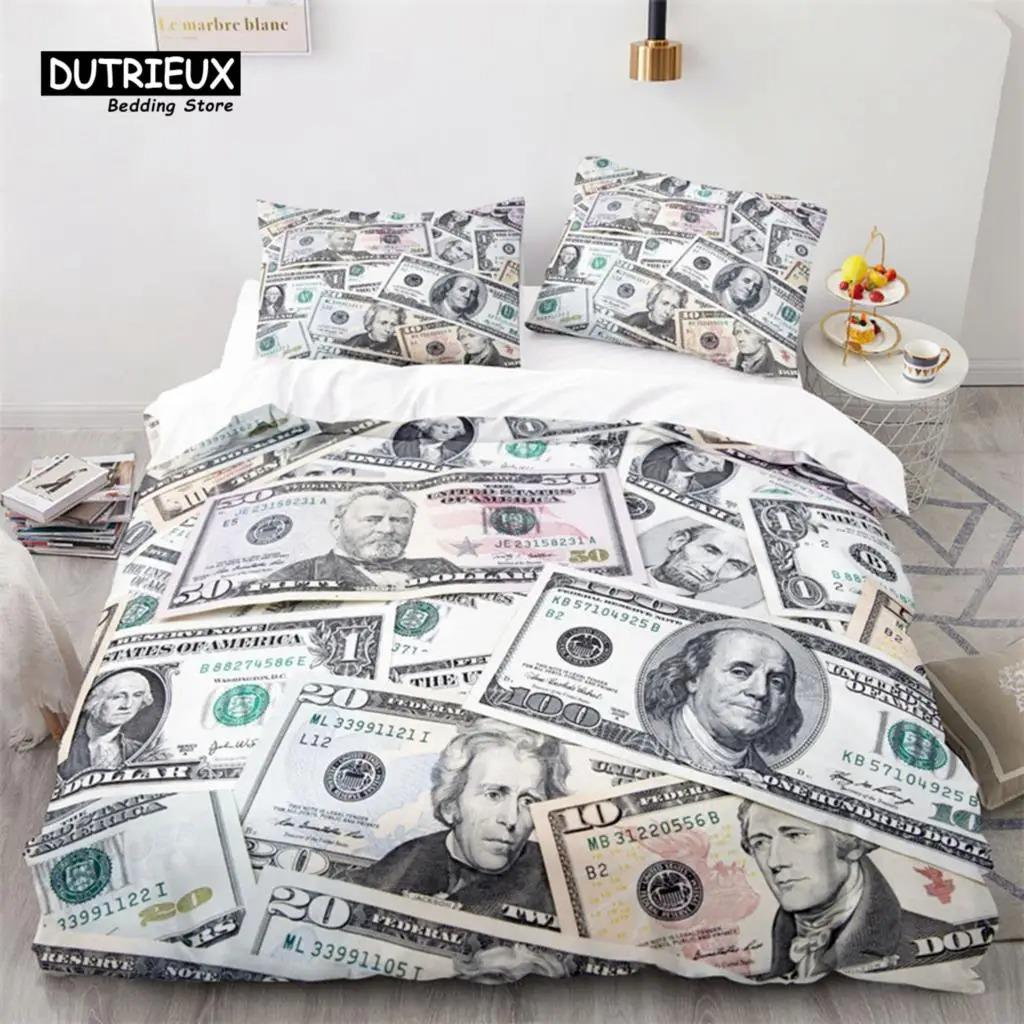 Money Bedding Set Microfiber Dollar Bills of United States Print Duvet Cover Twin King Queen Size For Kids Adults Bedroom Decor
